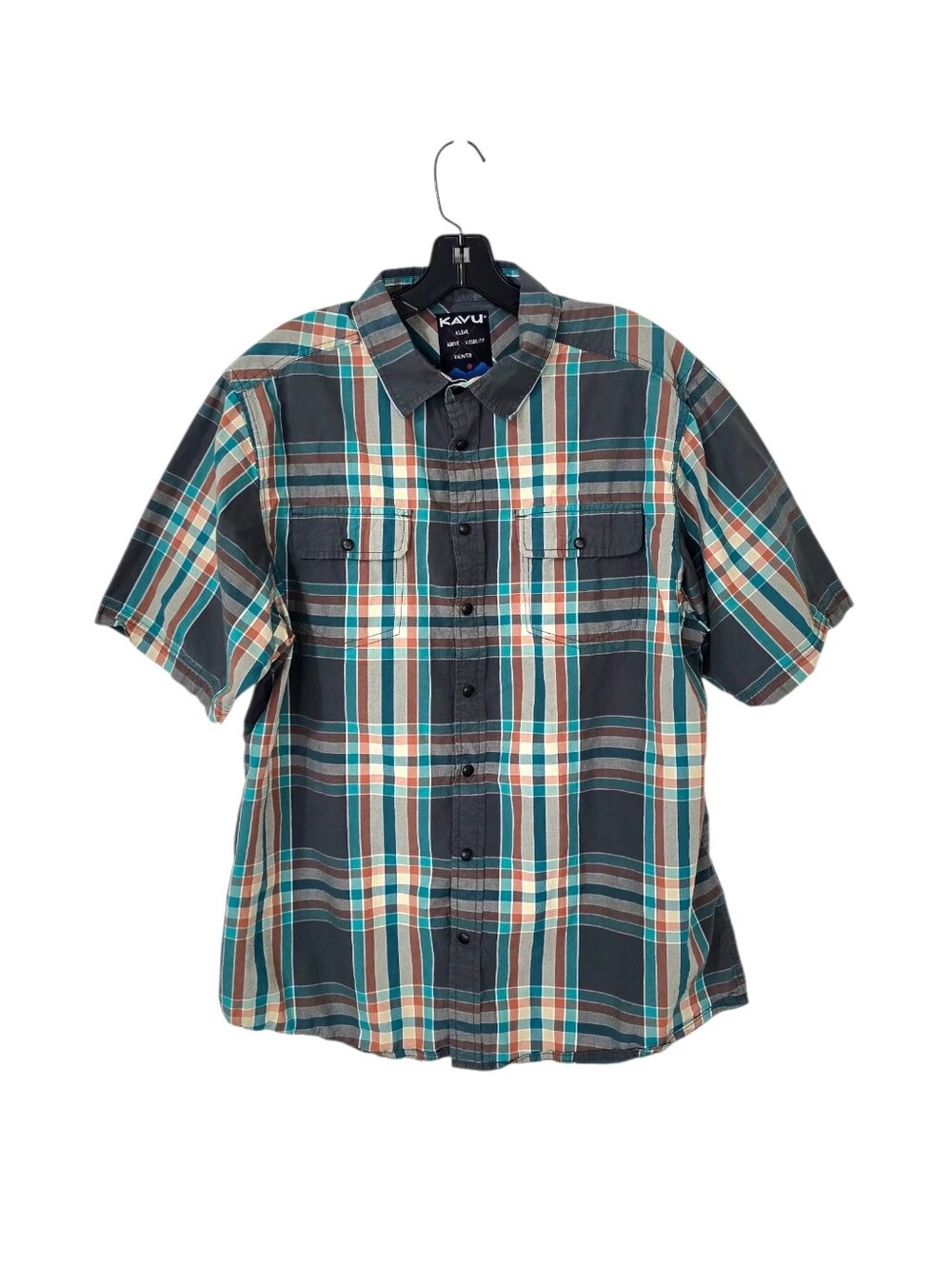 Kavu Klear Mens Multicolor Plaid Short Sleeve Snap Shirt Men's Lsrge Outdoors